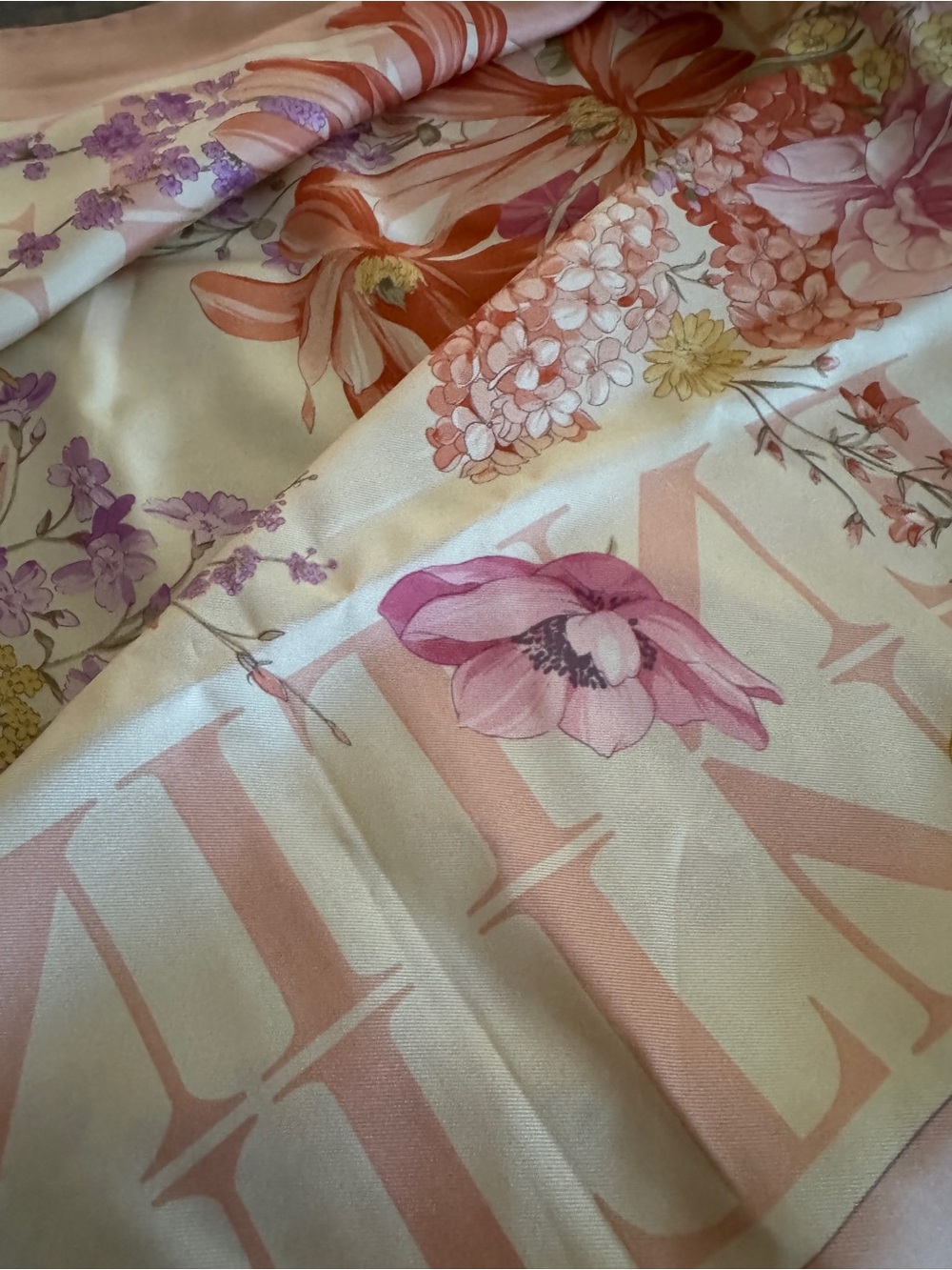 Valentino Peachy Pink Floral Silk Scarf  34x34 inches/ 90x90 cm
